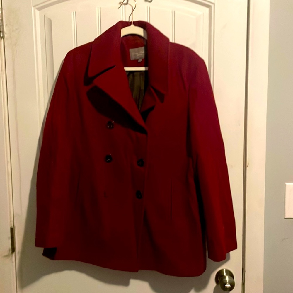 Red pea coat size large. Good condition